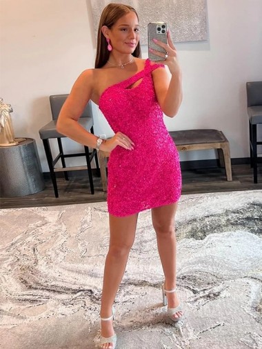 One Shoulder Velvet Sequin Sleeveless Fuchsia Prom Dresses Canada Website