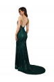 V-Neck Sequin Sleeveless Low Back Dark Green Prom Dress Canada Website