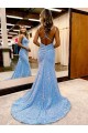 V-Neck Velvet Sequin Sleeveless Periwinkle Evening Gown Canada Website